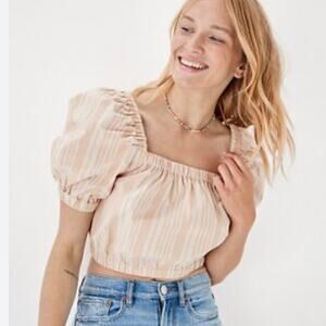 American Eagle Puff-Sleeve Bubble Top Shirt Striped XL